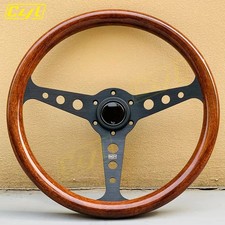JDM 14 Inch 358mm Vintage Wood Steering Wheel Classic Sports Black Silver NEW