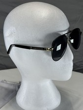 Black Aviator Style Sunglasses Gold Accents Dark Lenses New w/ Pouch