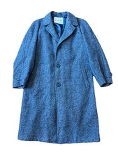 Harris Tweed Richman Bros Men's Trench Overcoat 40 Gray Scottish Wool 60s VTG