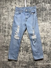Levi's 501 Jeans Women 27x26 Blue Button Fly Big E Distressed Light Wash