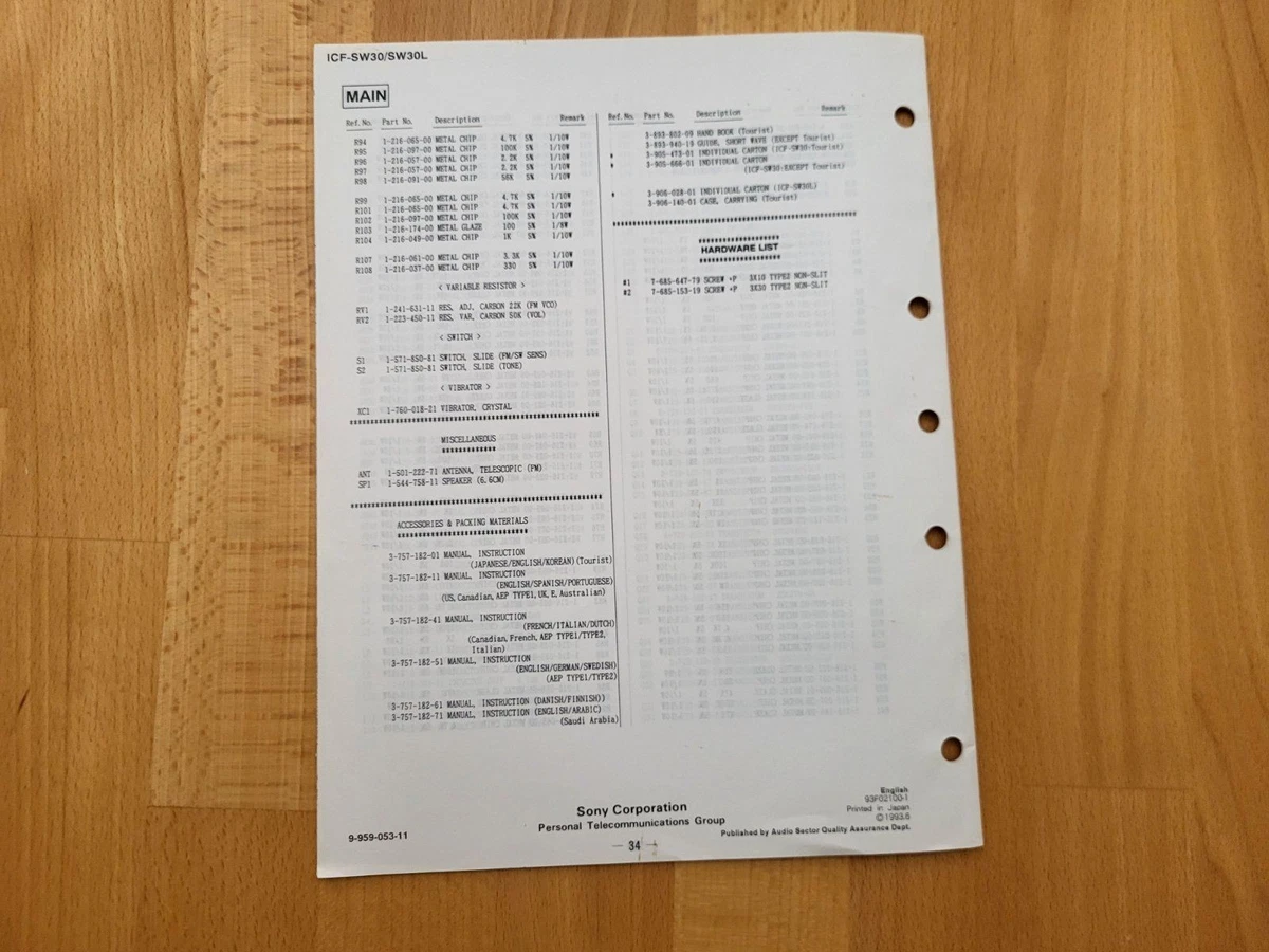 Sony ICF-SW30 Service Manual Radio Receiver Weltempfänger