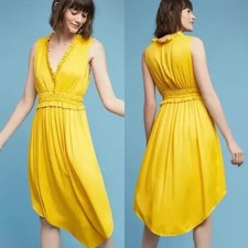 Anthropologie Maeve La Habana Mango Yellow Ruffle Sleeveless Midi Dress Sz Small