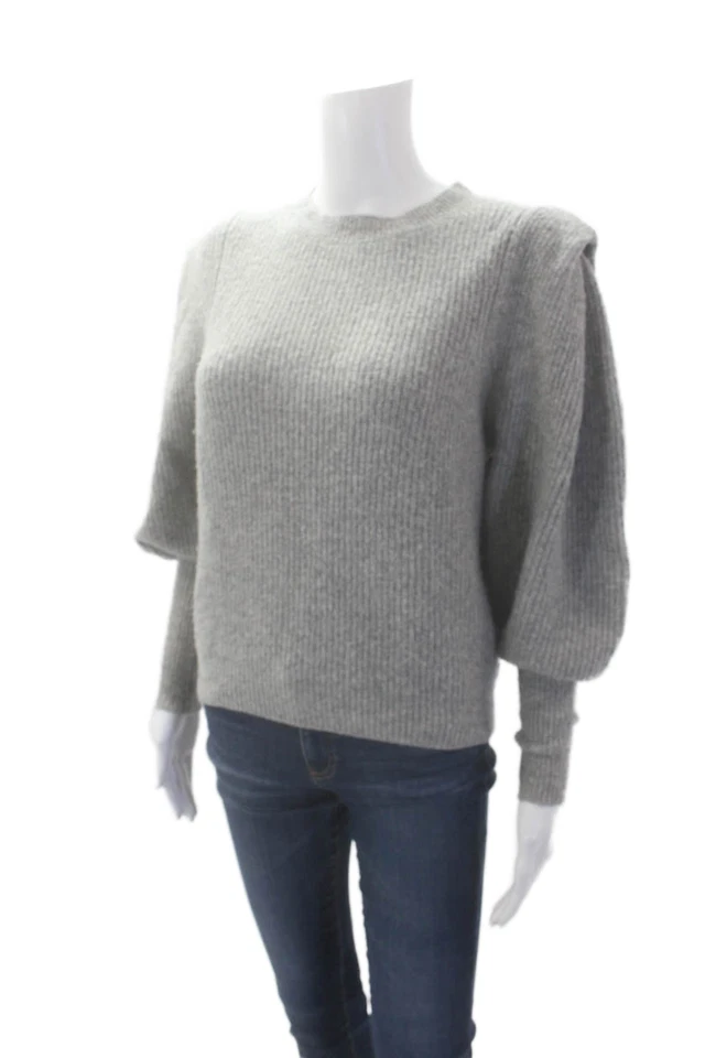 Generation Love Womens Wool Crew Neck Puff Sleeve Sweater Top Gray Size XS - Image 2 of 4