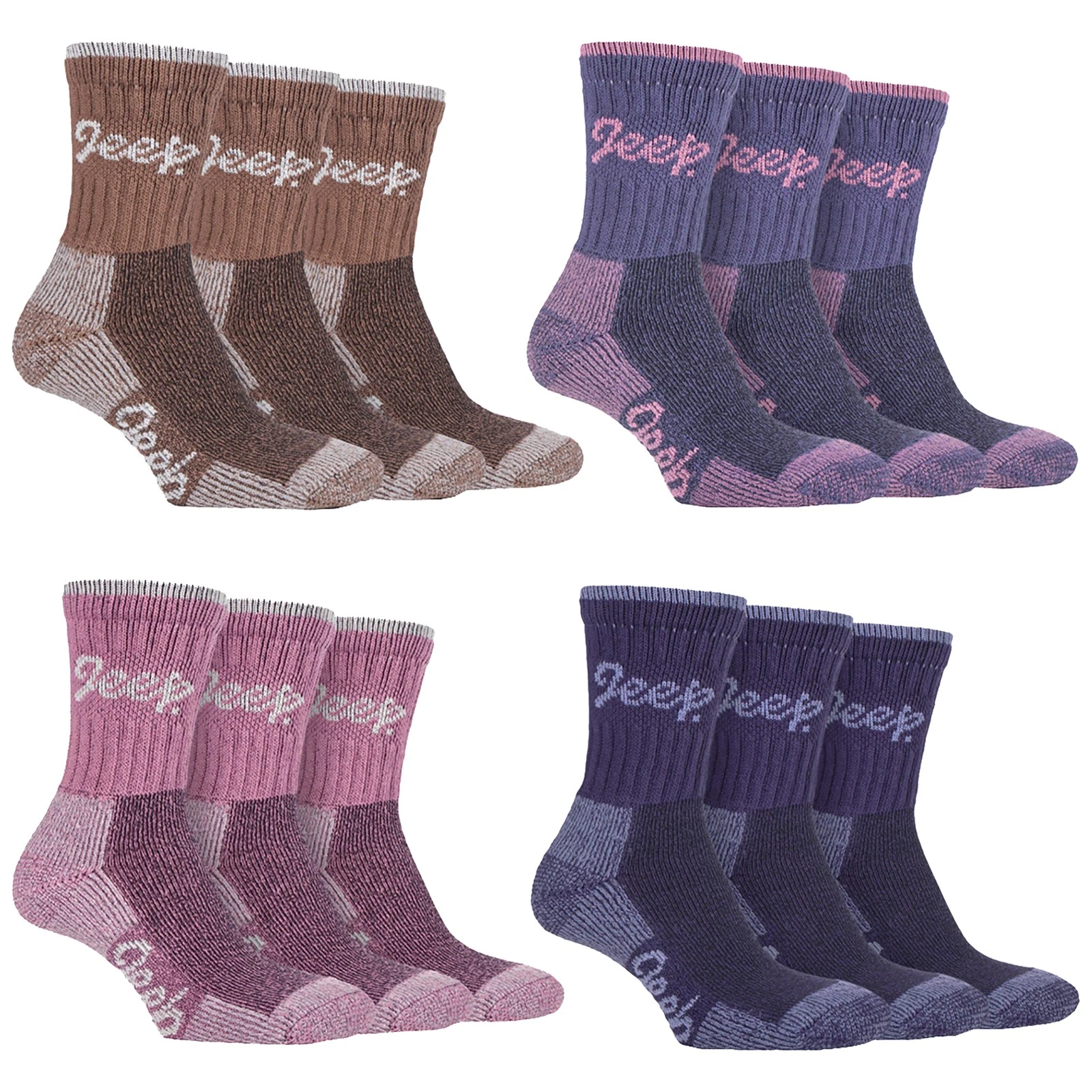 Jeep - 3 Pairs Womens Cotton Walking Hiking Socks