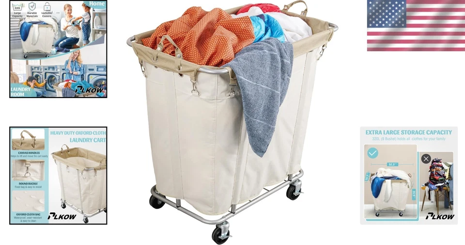 Carro de lavandería grande impermeable con marco de acero con ruedas 320L para el hogar comercial Foto 2 de 4