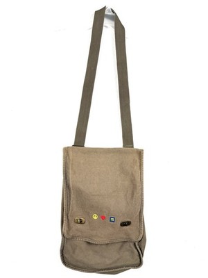 Crossbody Tote Field Bag Festival Concert Bohemian Canvas Tan Peace Love