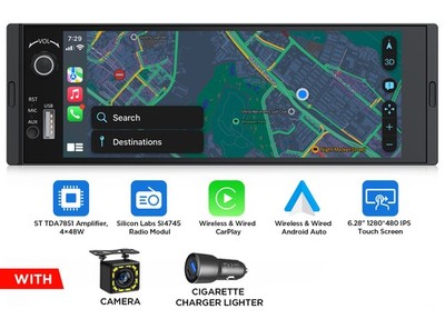 Eonon 6.28in Single 1 DIN Car Stereo w/ CarPlay Voice Control Multimedia Player