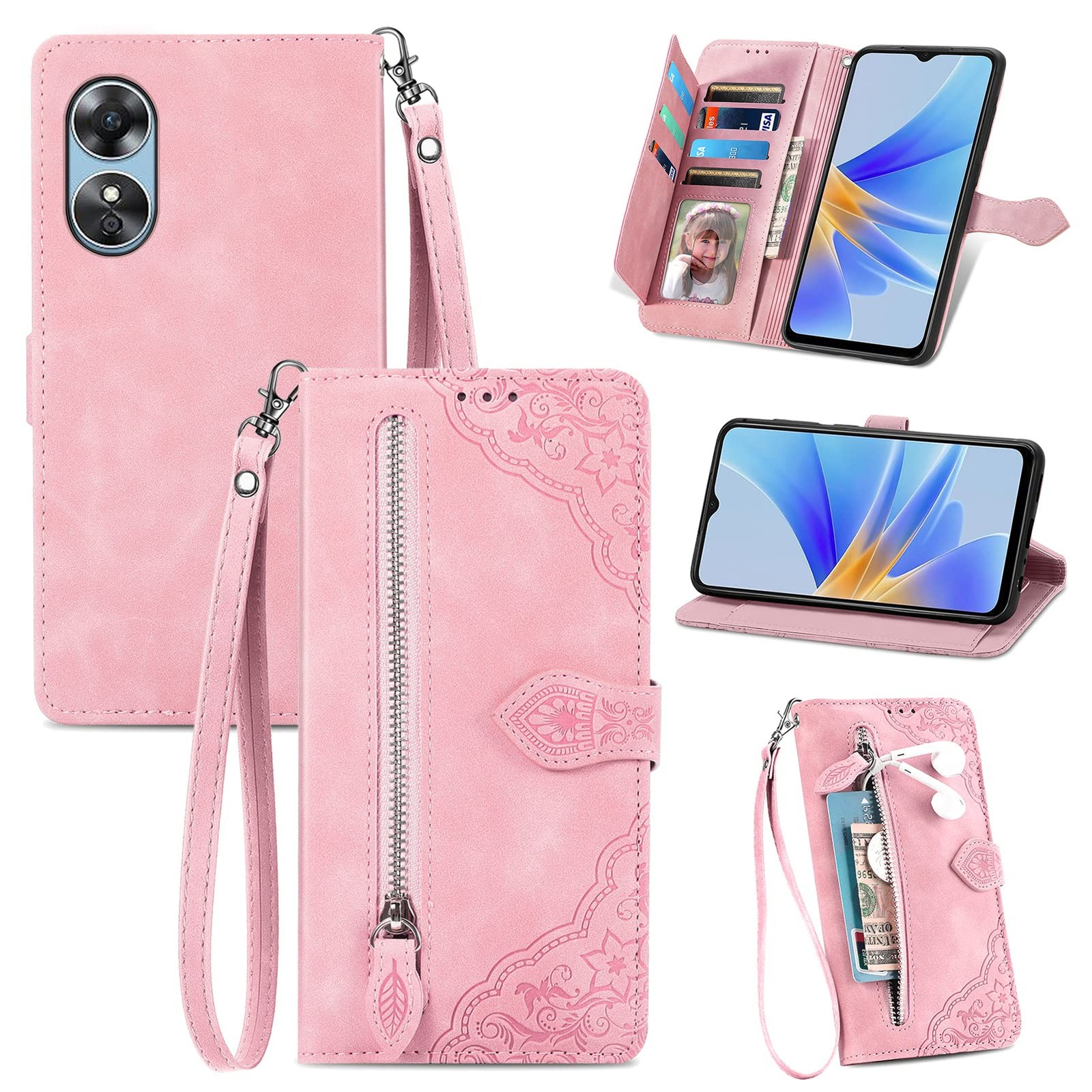 Étui Oppo A17 protection écran anti-rayure avec fentes portefeuille pratiques