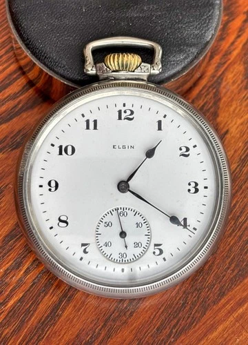 Clean 1920 Elgin 16 Size 15J Grade 313 Nickel Case Decent Dial Runs Great!
