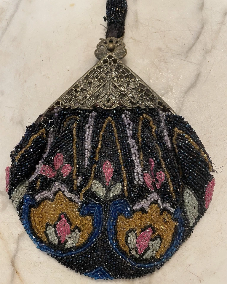 Bolso de Mano Art Noveau Carnaval Multicolor Vidrio Cuentas Metal Filigrana Foto 2 de 4
