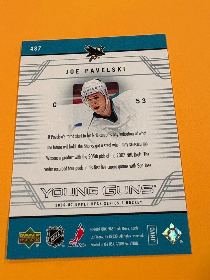 Joe Pavelski 2006-07 Upper Deck Young Guns No487 Sharks - Изображение 2 из 2