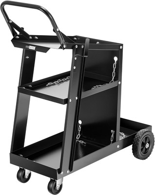 VIVOHOME Iron 3 Tiers Rolling Welding Cart with 31.5''x15.6''x 27.2'', Black 