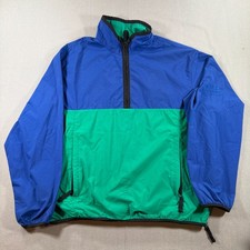 VTG Eddie Bauer Pullover Rain Jacket Mens Medium Blue Colorblock Nylon Zip 90s
