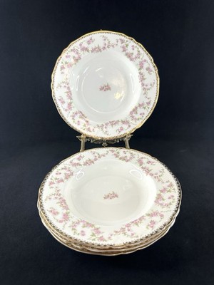 Vintage Alfred Meakin Harmony Rose Rimmed Soup Bowls Cream Pink England Cottage