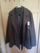 Egara Wool Blend Pea Coat Removal Interior Collar Double Breasted Gray  XL NWT
