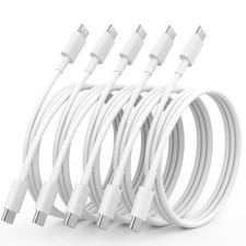 5-Pack of White 6-ft USB C to USB C 60W 3A Fast Charging Cords