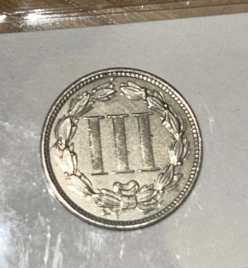 Old ManDuffy’s super three 3some! 3 x 3c nickel xf++/AU 1866 67 & 69 great convo - Image 3 of 4