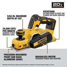 DEWALT 20V MAX Planer, 30,000 Cuts Per Minute, 2 mm Cut Depth, DCP580B