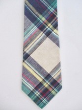 Vtg 60s 70s Blue Yellow Green Plaid Madras 100 Cotton Preppy Trad Resort Tie