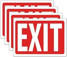 8 X 12 Inches Exit Sign Plastic Coated Self-Adhesive Window Peel Sticker- 4Pack