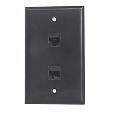 2 Port Ethernet Wall Plate Black Single Gang Cat6 RJ45 Female to Female