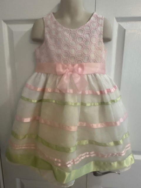 Bonnie Jean Dress Pink White Yellow Green Stripe Girls Size 5 Party Layered