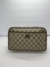 Authentic GUCCI GG Supreme Logo Clutch Cosmetic Bag PVC Canvas Beige Brown