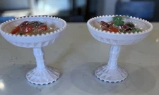 Jeanette Glass Co. - SET/2 Shell Pink Windsor Pattern Pedestal Compotes, 1957-59