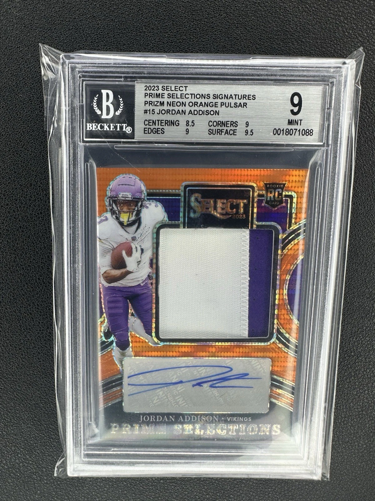 Jordan Addison Panini Select Prime Selections Signatures #PSJAD Neon Orange Pulsar