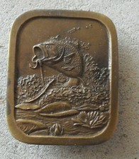 Vintage Brass Indiana Metal Craft Bass Fish Belt Buckle 2 1/4" Wide 2