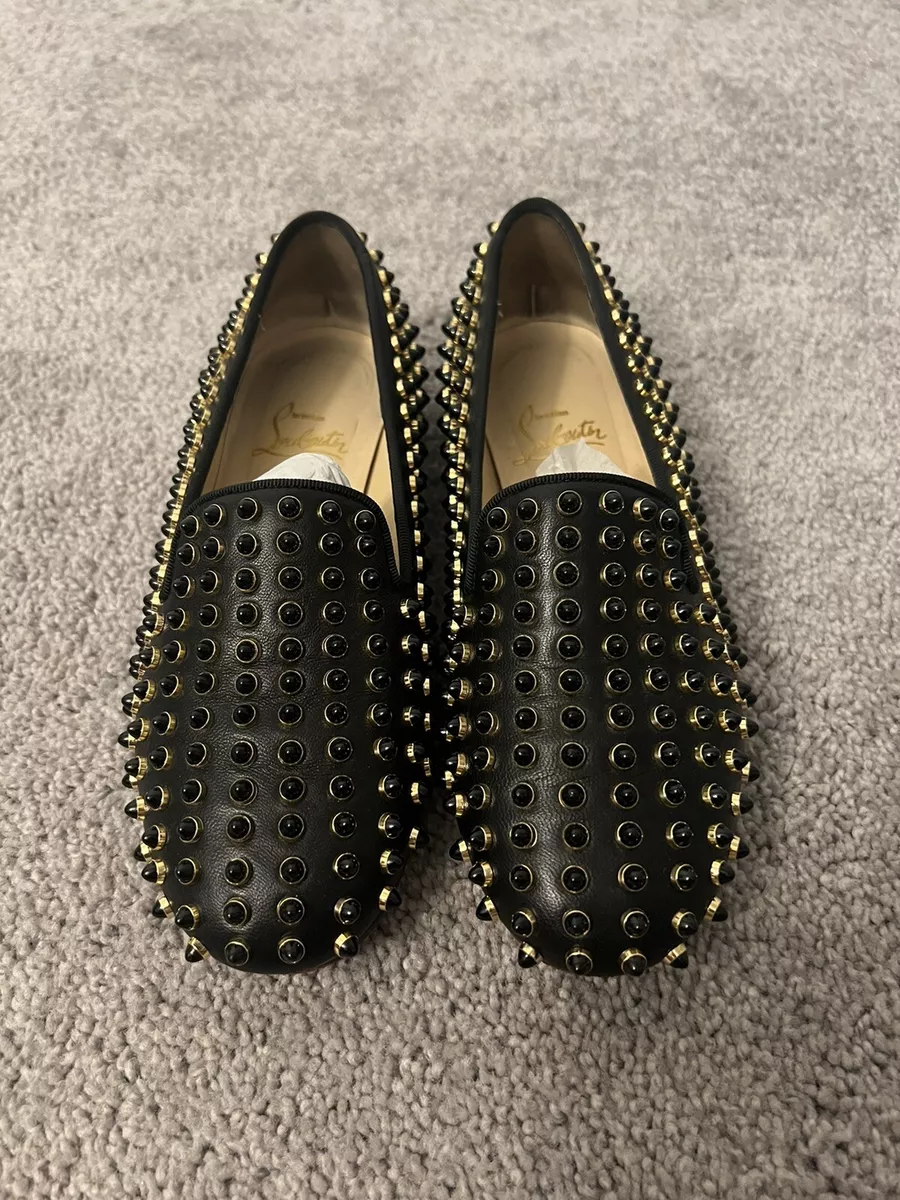 CHRISTIAN LOUBOUTIN Black Rolling Spikes Leather Loafers Size 6/36 $1295  Retail