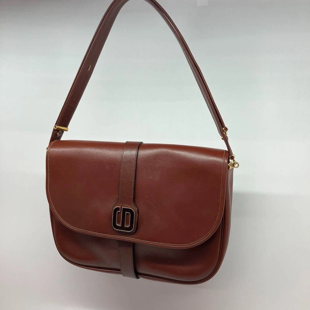 VINTAGE Sac à bandoulière Christian Dior cuir marron élégant logo 202502M