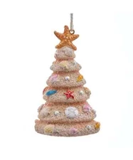 Coastal Sand Christmas Tree ornament, with seashells, resin 4" T, Kurt Adler NWT