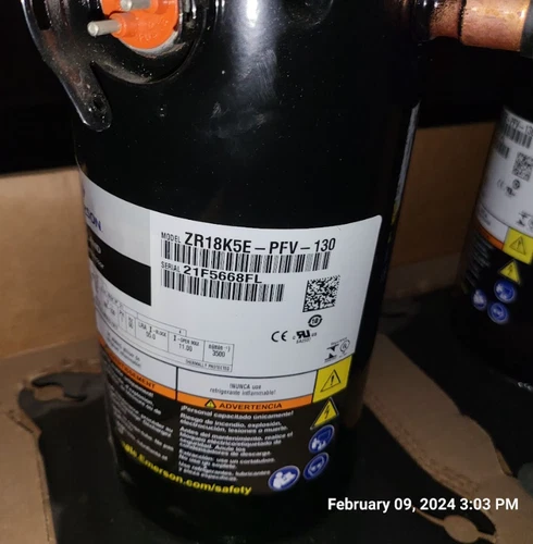 COPELAND SCROLL COMPRESSOR ZR18K5E-PFV-130 1.5 T 230V 1 PH, 18000 BTU R22/R407C