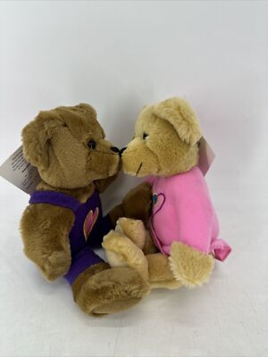 Vintage Hallmark 9'' Love Kiss Kiss Plush Bears Set Purple/Pink Magnetic Noses