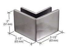 2-1/2" x 2" Brushed Stainless 90 degree Outside Corner Mall Front Clamp