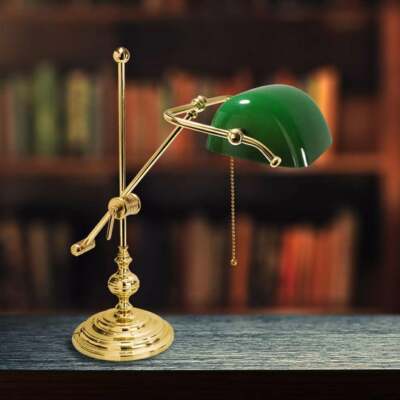 Lampe Ministerielle Mit Glas Grün Und Struktur Messing Poliert LED Möbel