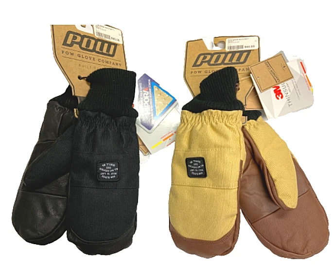 POW Brier Sock Mittens Snowboard Gloves NWT Sz S,L Insulated Leather Tan,Black