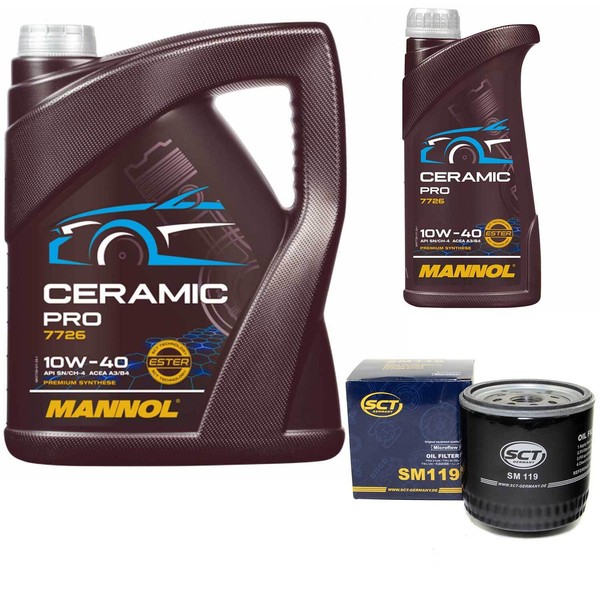 MotoröL Set Mannol 10W-40 Ceramic Pro 6 Liter + ÖLfilter FüR Ford Transit Bus-image