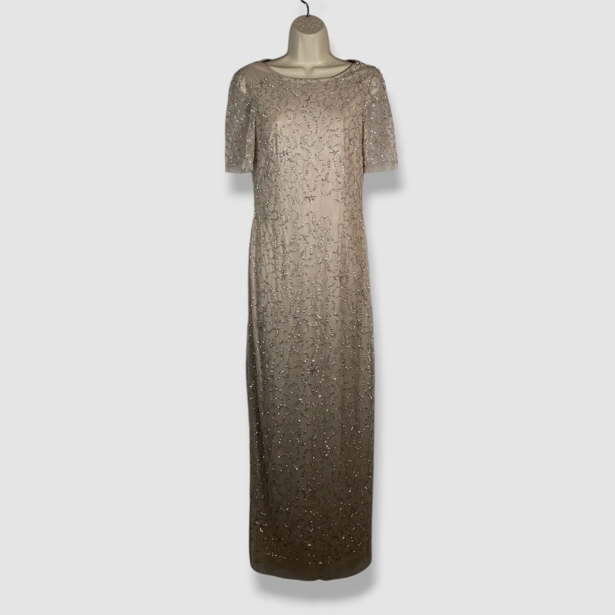 papell studio beaded sheath dress Adrianna Women's Boat Neck Short Dress - Navy/Rosegold