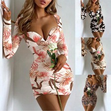 Sexy Ladies V-neck Slim Evening Party Dress Bodycon Dresses Long Sleeve Sundress