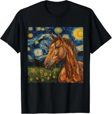 Horse Lover Van Gogh Style Starry Night Graphic Gift Unisex T-Shirt