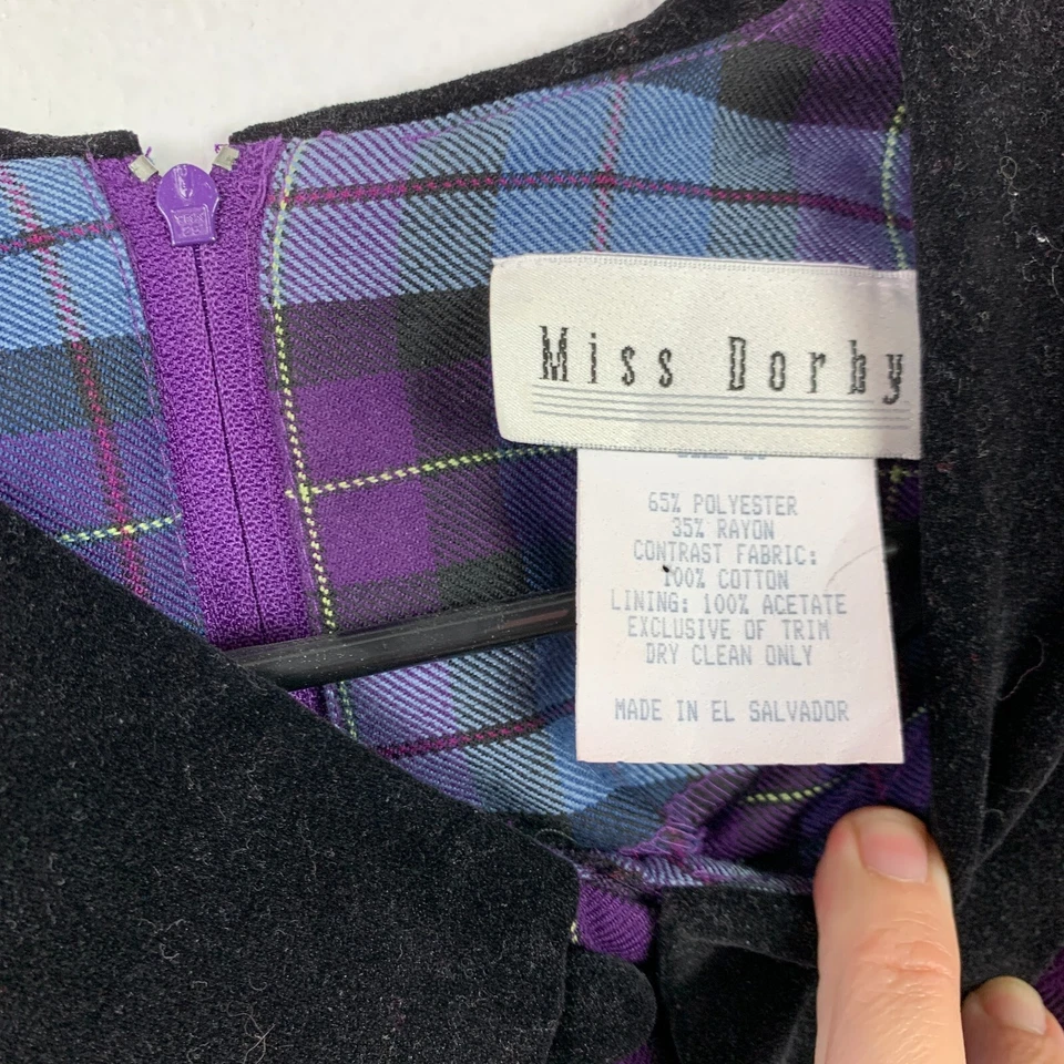 Vestido de Colección Años 80 Miss Dorby Cuadros Púrpura Cuello Modesto Manga Larga 10 Foto 3 de 4