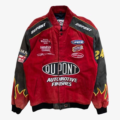 Vintage 90s Chase Jeff Hamilton Jeff Gordon 24 DuPont Red Leather NASCAR Jacket