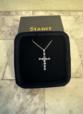 Stauer Christ Faith  Cross Sterling Silver Pendant Necklace, Semiprecious Stones