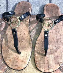 MICHAEL KORS Womens MK Charm BLACK Jelly Cork Sandals Flip Flops Size 10 Lk Nw | eBay