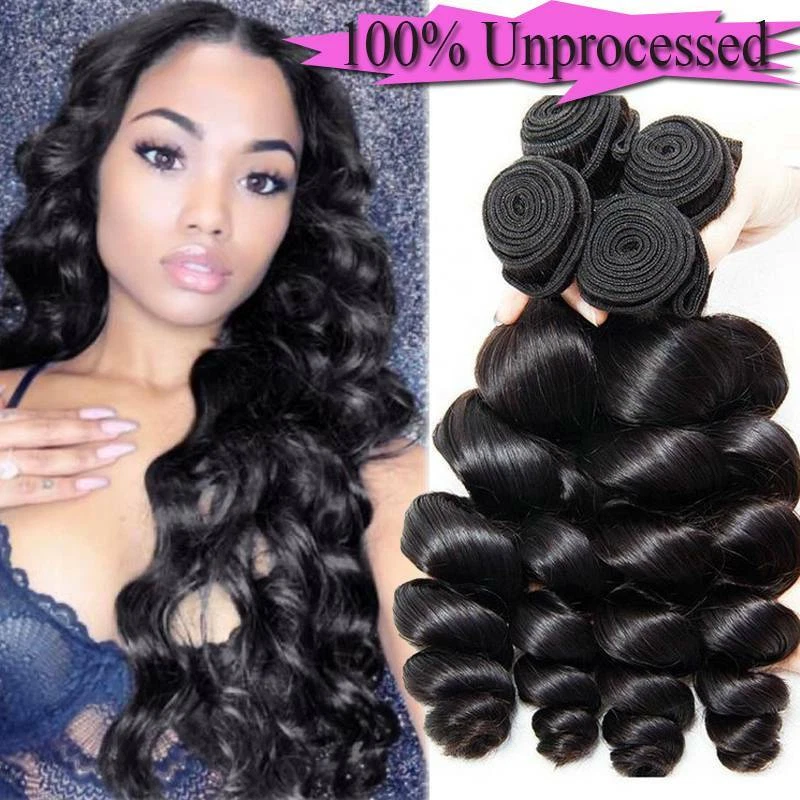 Unprocessed 1B Loose Wave Bundles Human Hair Extensions Peruvian