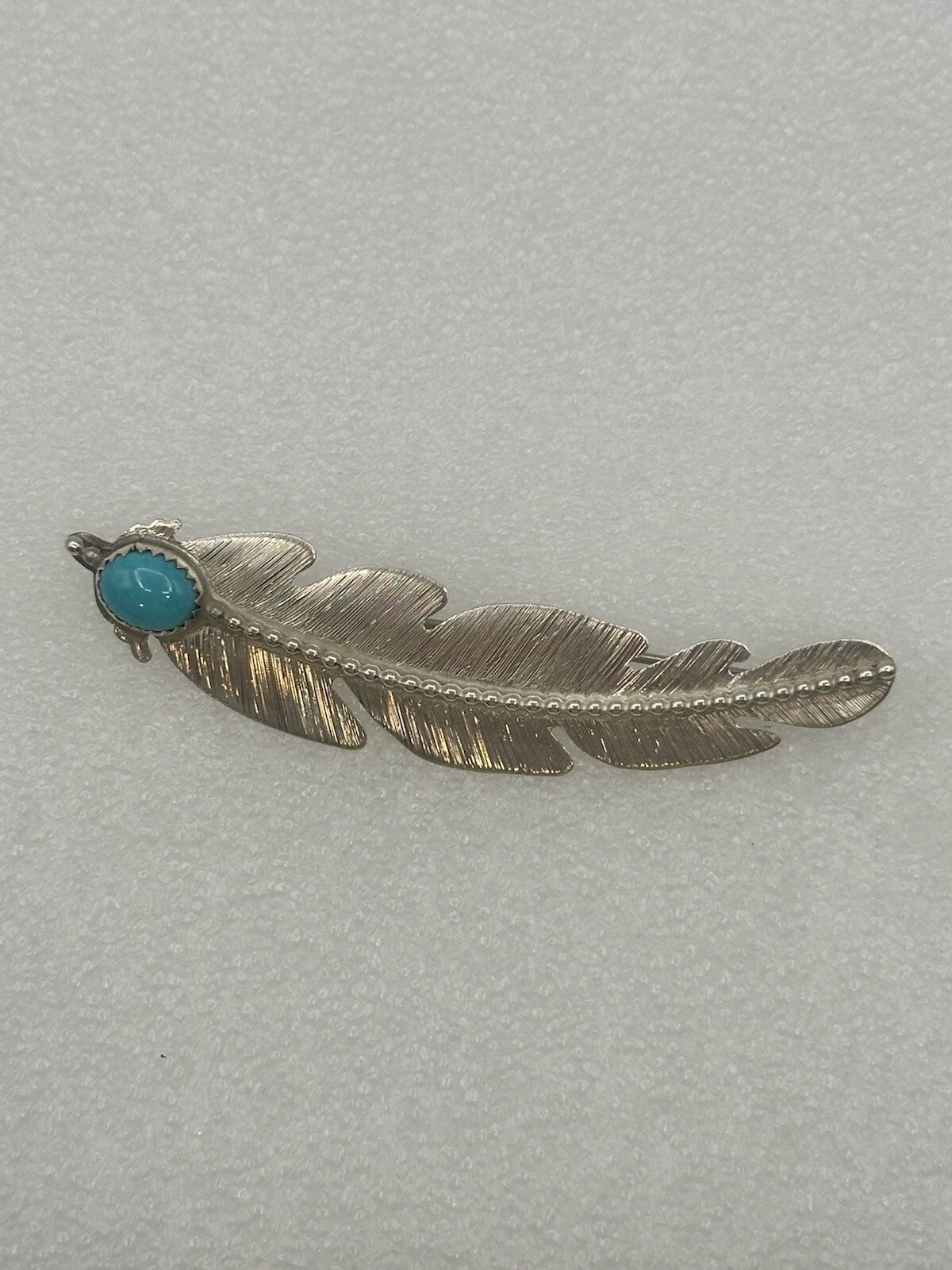 Sterling Silver Feather Brooch With Turquoise Cab… - image 5