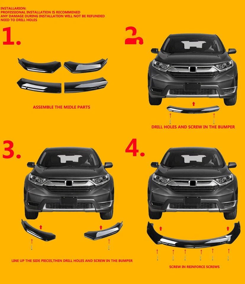 For Fiat 500 Abarth Side Skirt Rear Front Bumper Lip Spoiler Splitter Strut Rods - Imagem 3 de 4