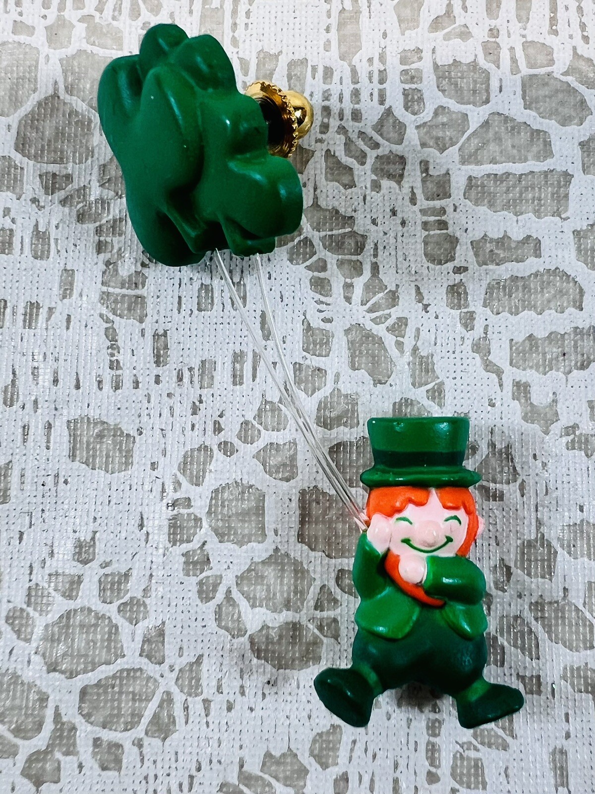 Vintage Leprechaun Shamrock Pin St Patrick's Day Jewelry Hallmark Green Kitschy